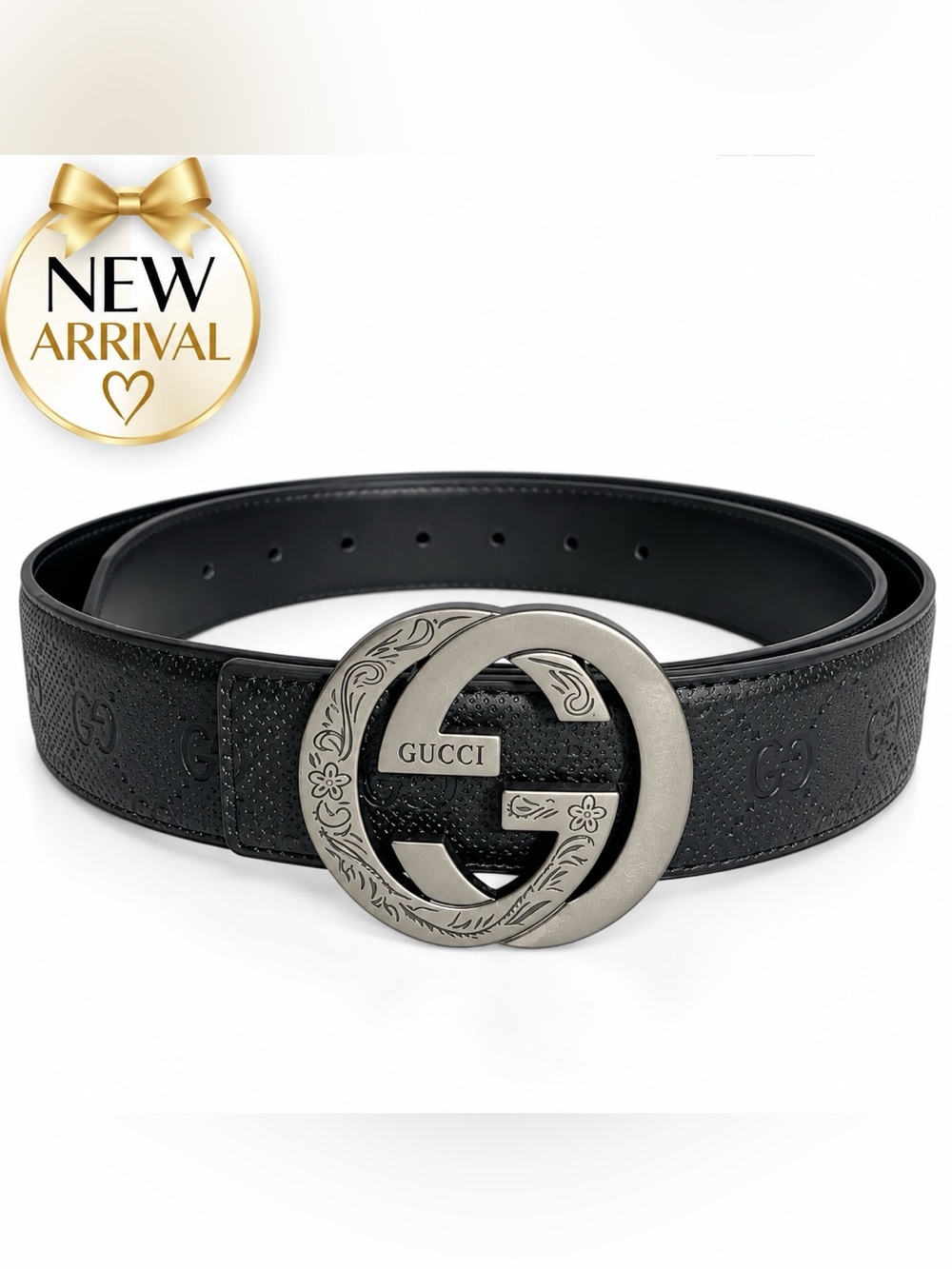 🖤Men’s Black Belt with Engraved Interlocking Buckle 🖤